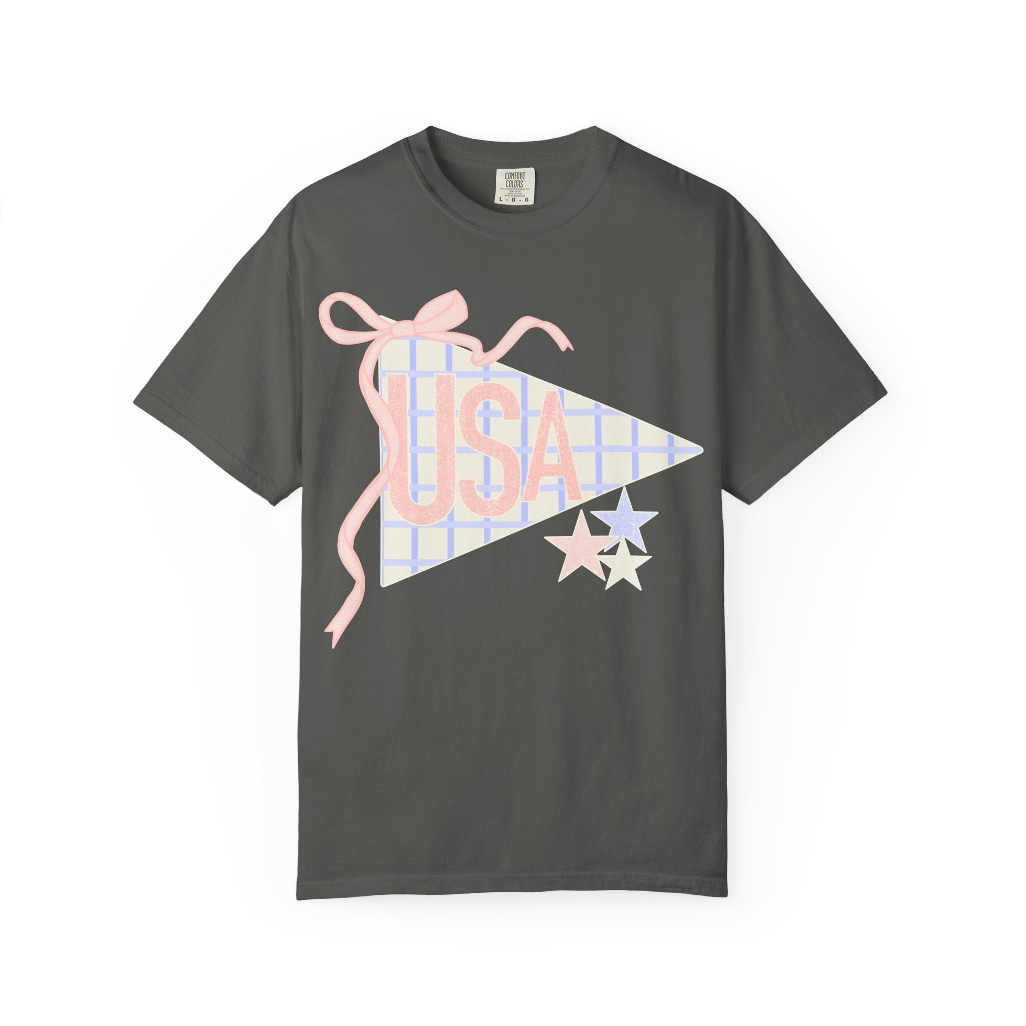 USA Pennant Graphic T-Shirt — Retro Ribbon Stars Fourth of July Tee