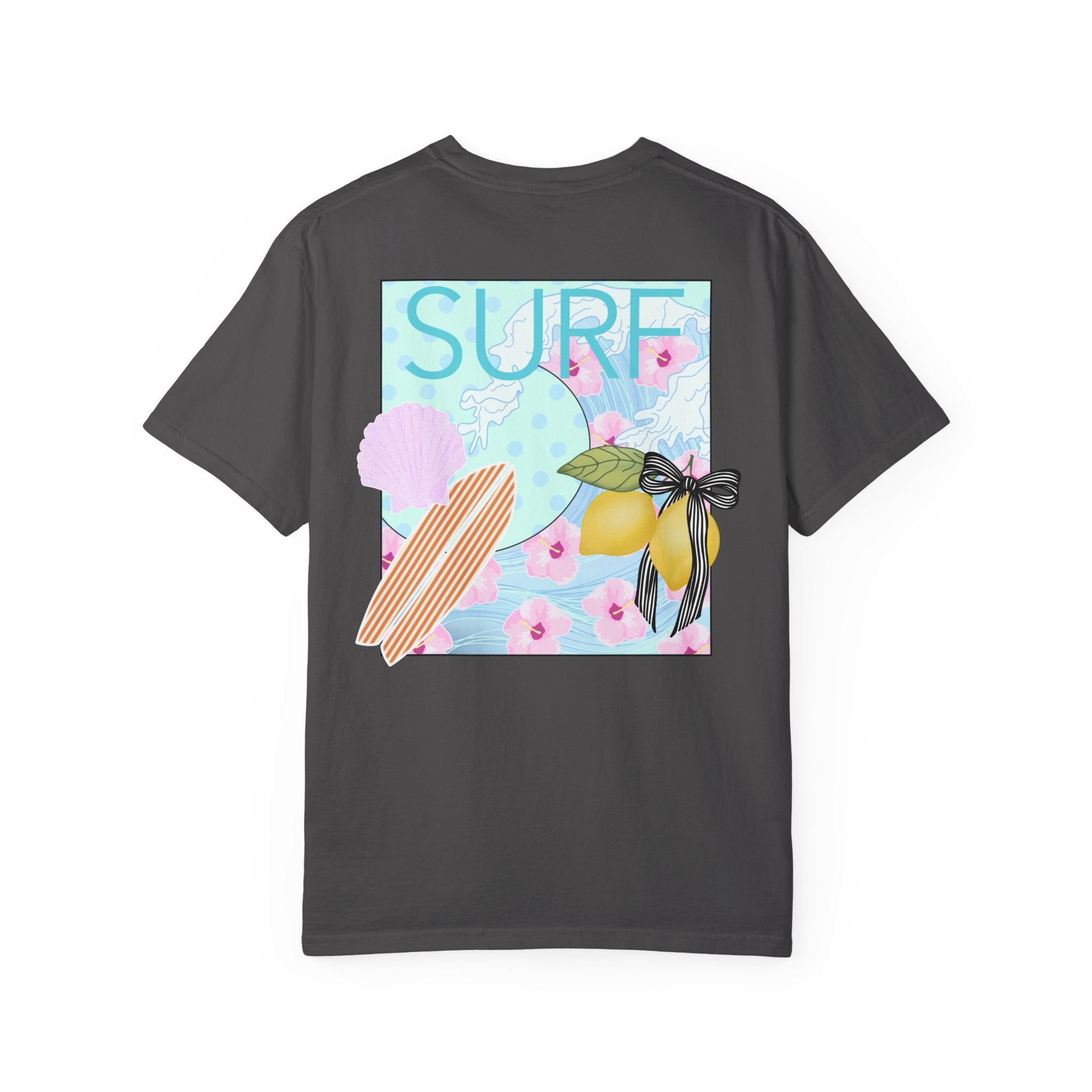 Surf Lemon Graphic T-Shirt — Vintage Surfboard & Floral Beach Tee