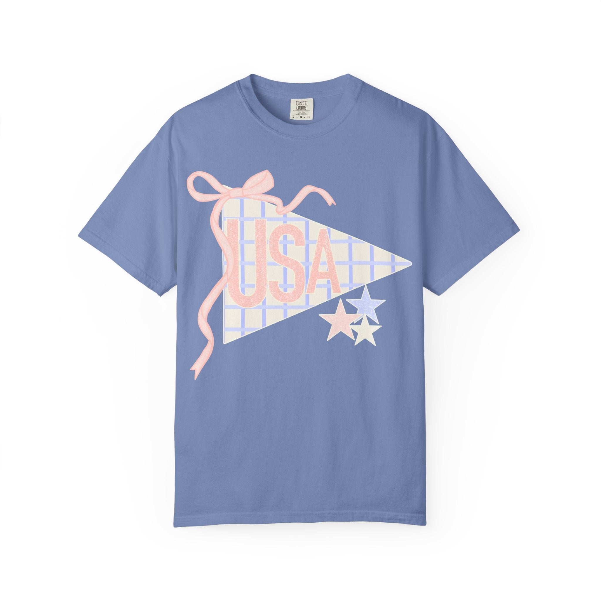 USA Pennant Graphic T-Shirt — Retro Ribbon Stars Fourth of July Tee