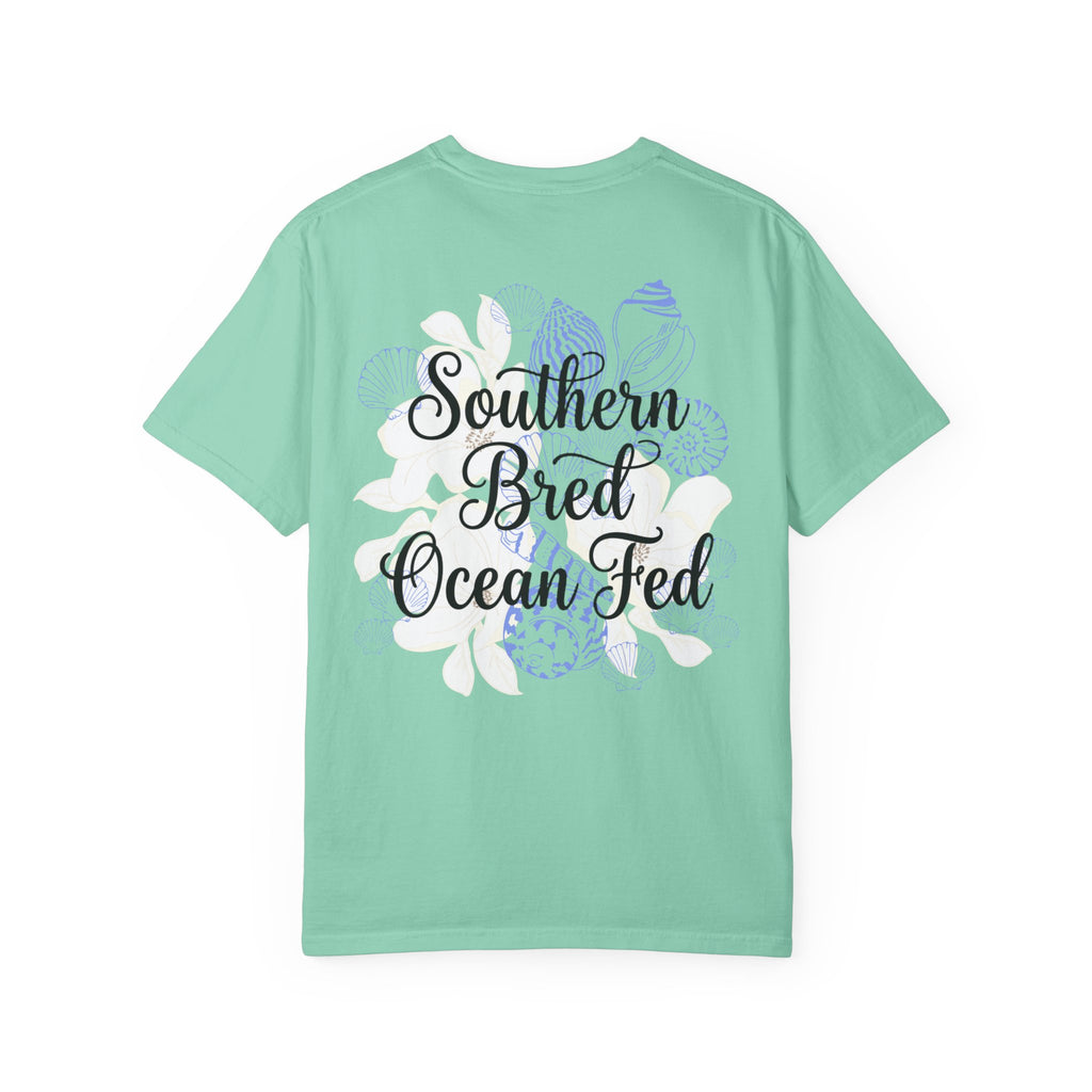 Southern Bred, Ocean Fed T-Shirt — Coastal Shell Print Garment-Dyed Tee