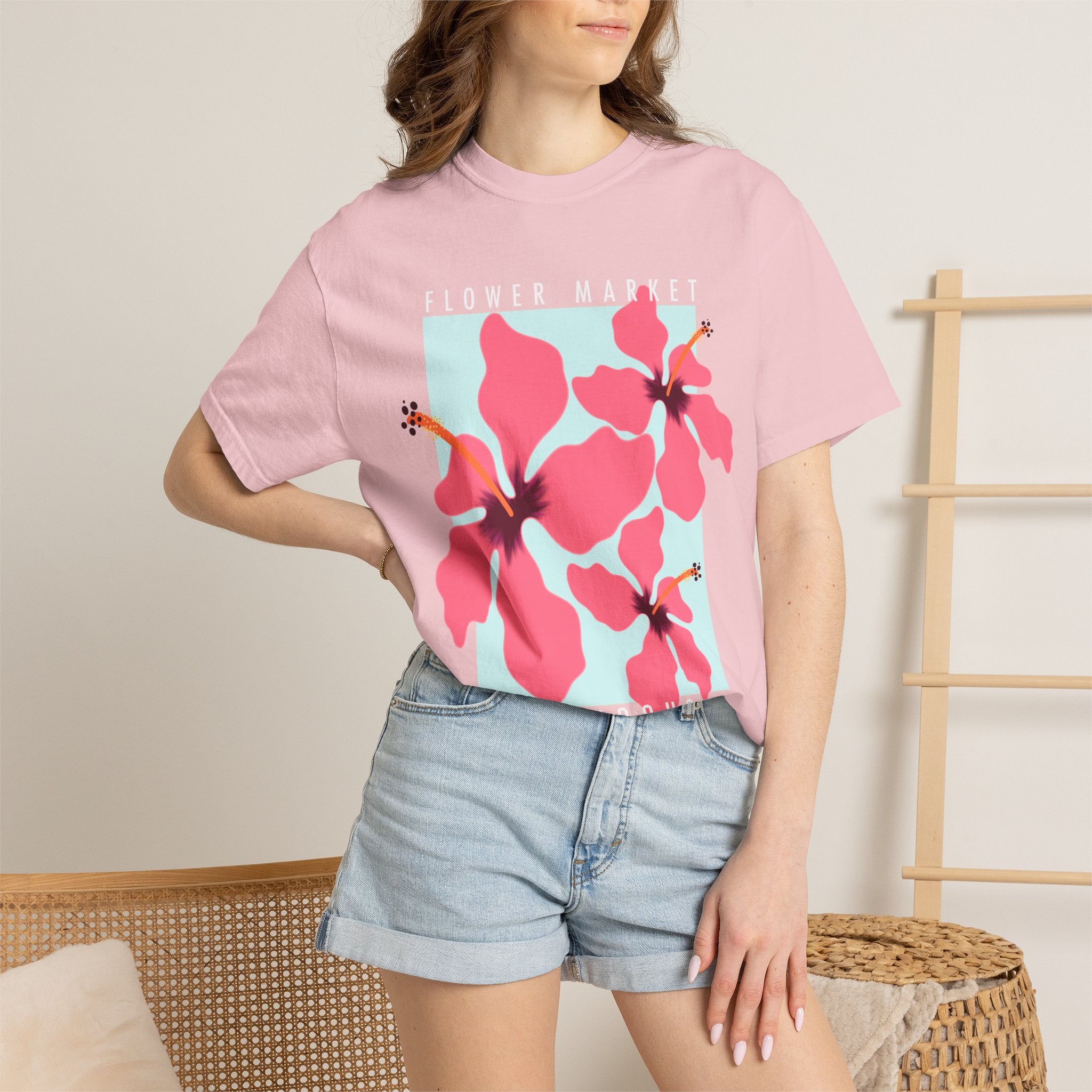 Hibiscus Floral Tee — Pink Tropical Flower Graphic T-Shirt