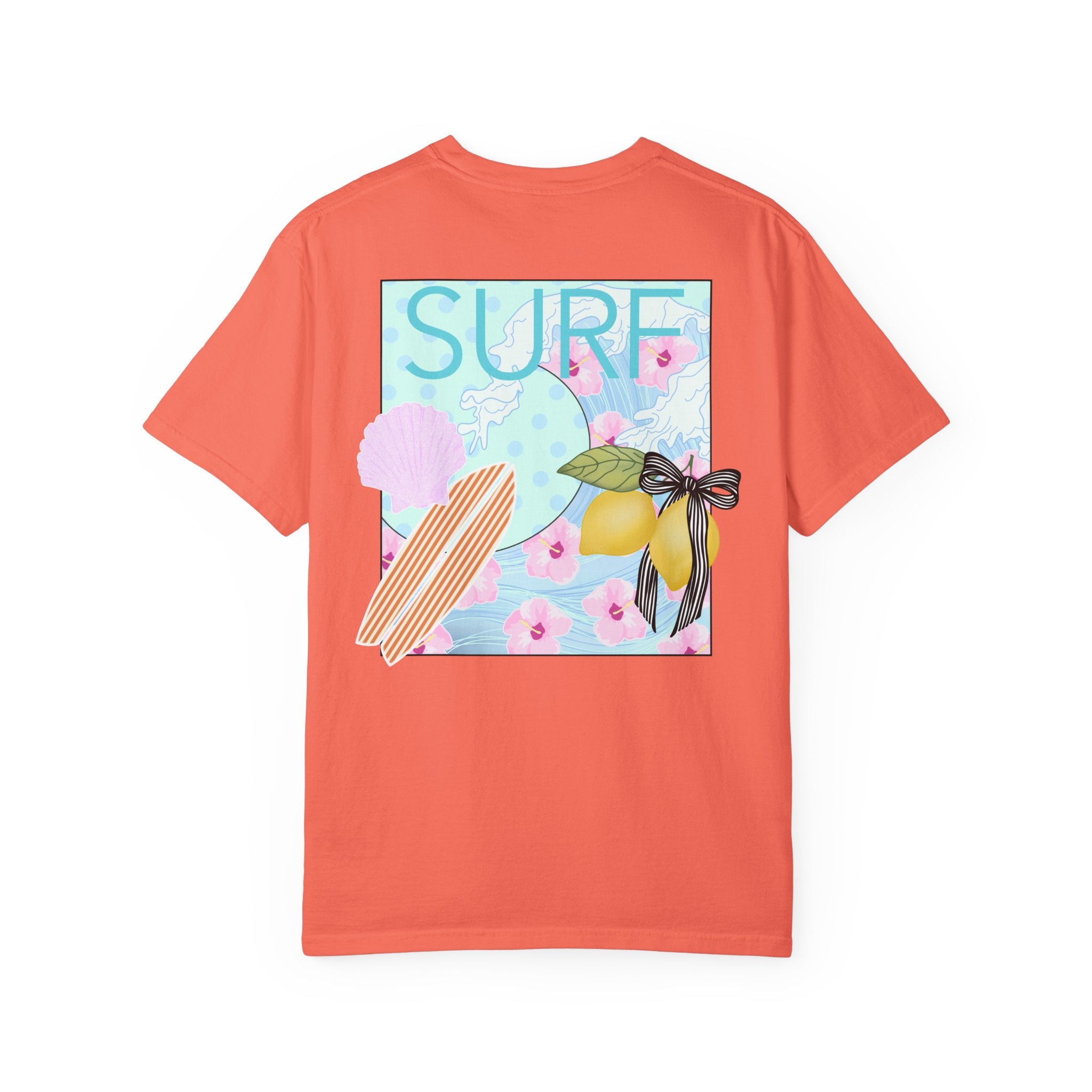 Surf Lemon Graphic T-Shirt — Vintage Surfboard & Floral Beach Tee