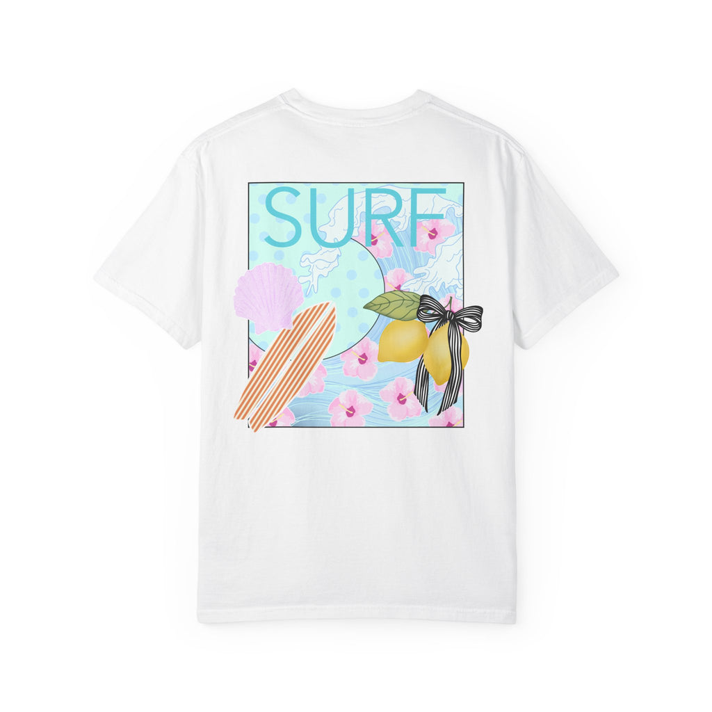 Surf Lemon Graphic T-Shirt — Vintage Surfboard & Floral Beach Tee