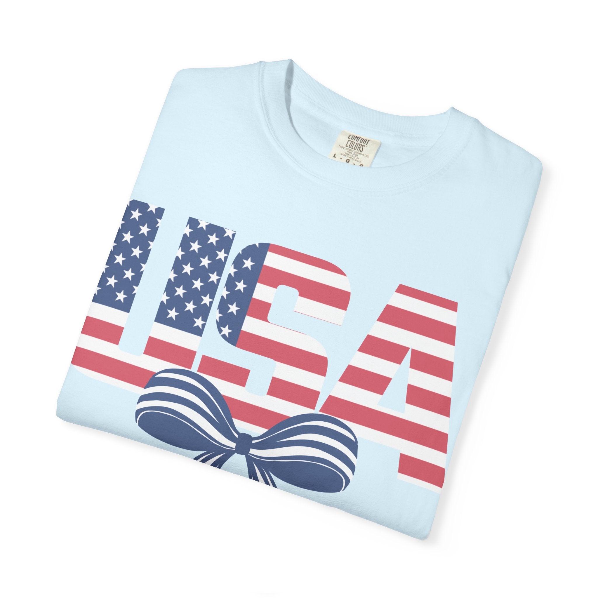 USA Flag Bow T-Shirt — Patriotic 4th of July Tee