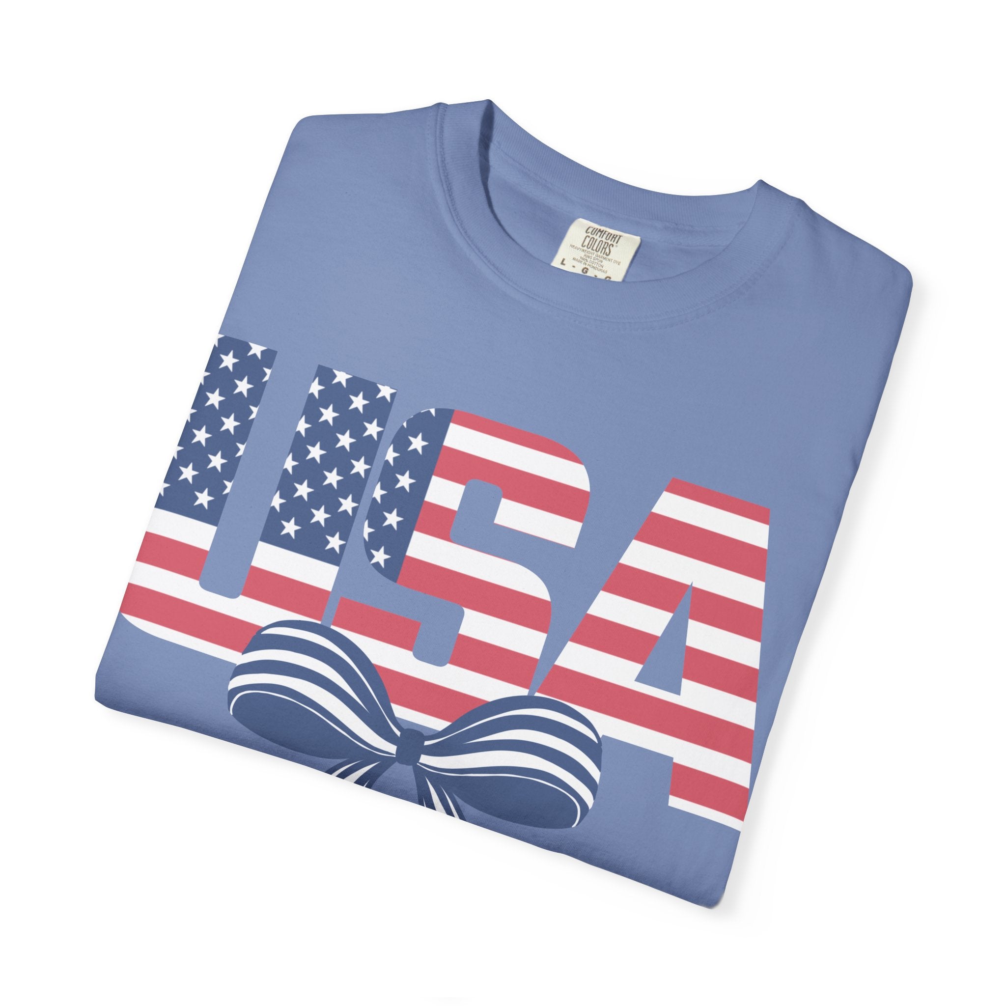 USA Flag Bow T-Shirt — Patriotic 4th of July Tee