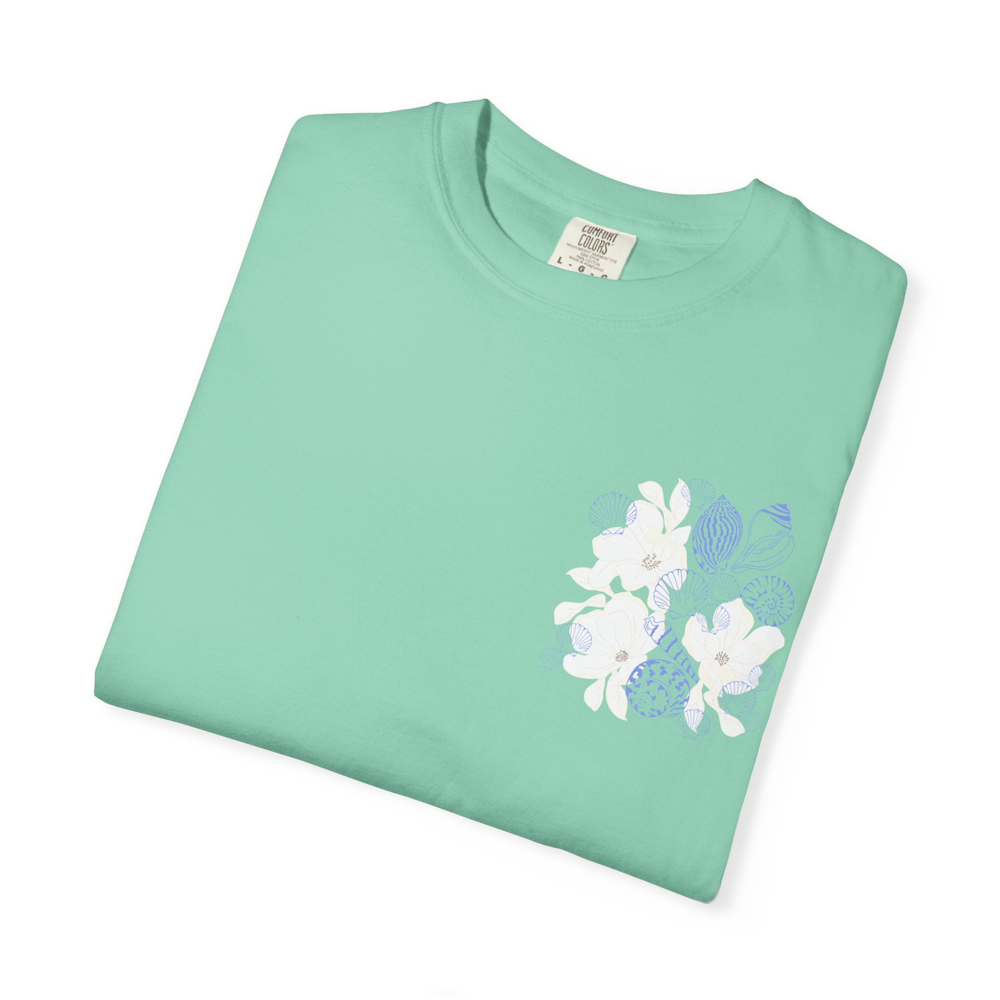 Southern Bred, Ocean Fed T-Shirt — Coastal Shell Print Garment-Dyed Tee