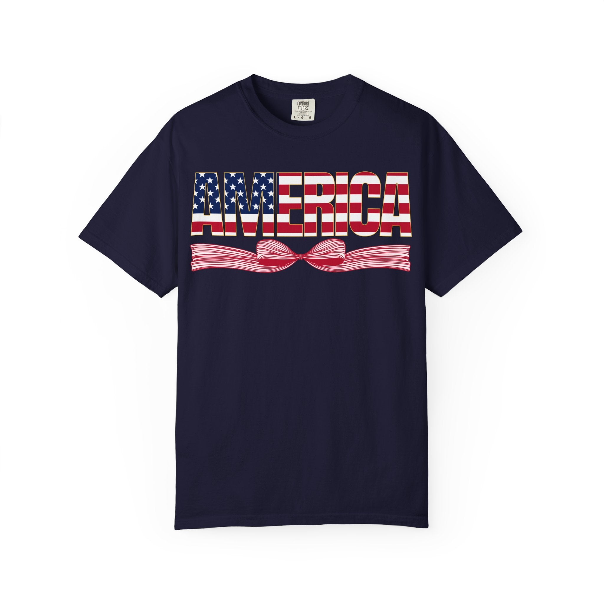 America Flag Bow T-Shirt — Patriotic USA Graphic Tee for 4th of July
